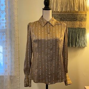 Silk long sleeve blouse with belt design banana republic size M, video included